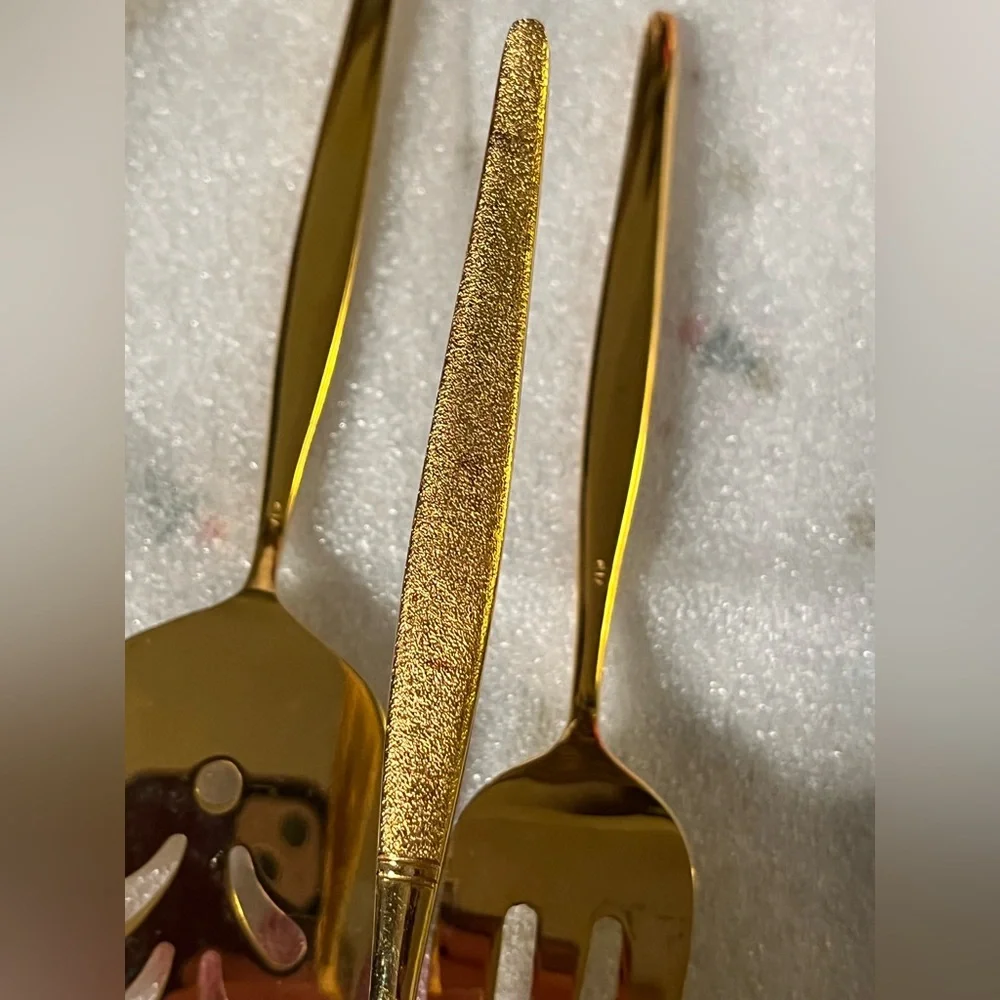 VIP gold tone electroplated serving set of 3 utensils cake server spoon fork